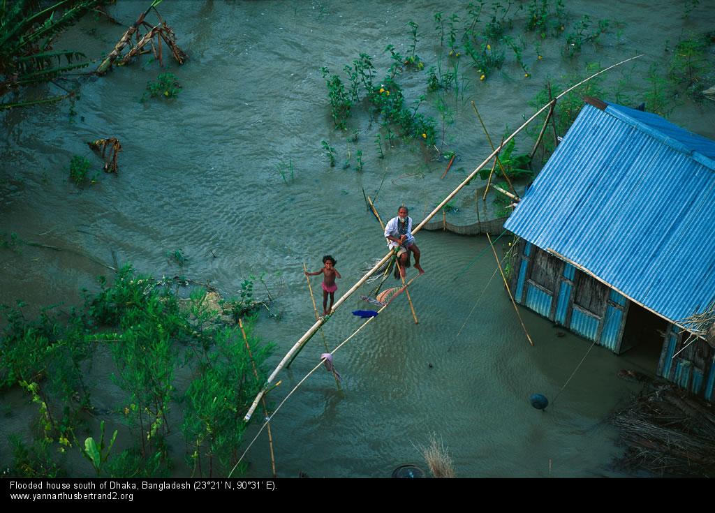 Flooded house south of Dhaka.